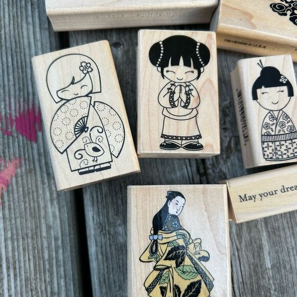 Vintage Asian-Inspired Wooden Stamp Set - Picture 7 of 16